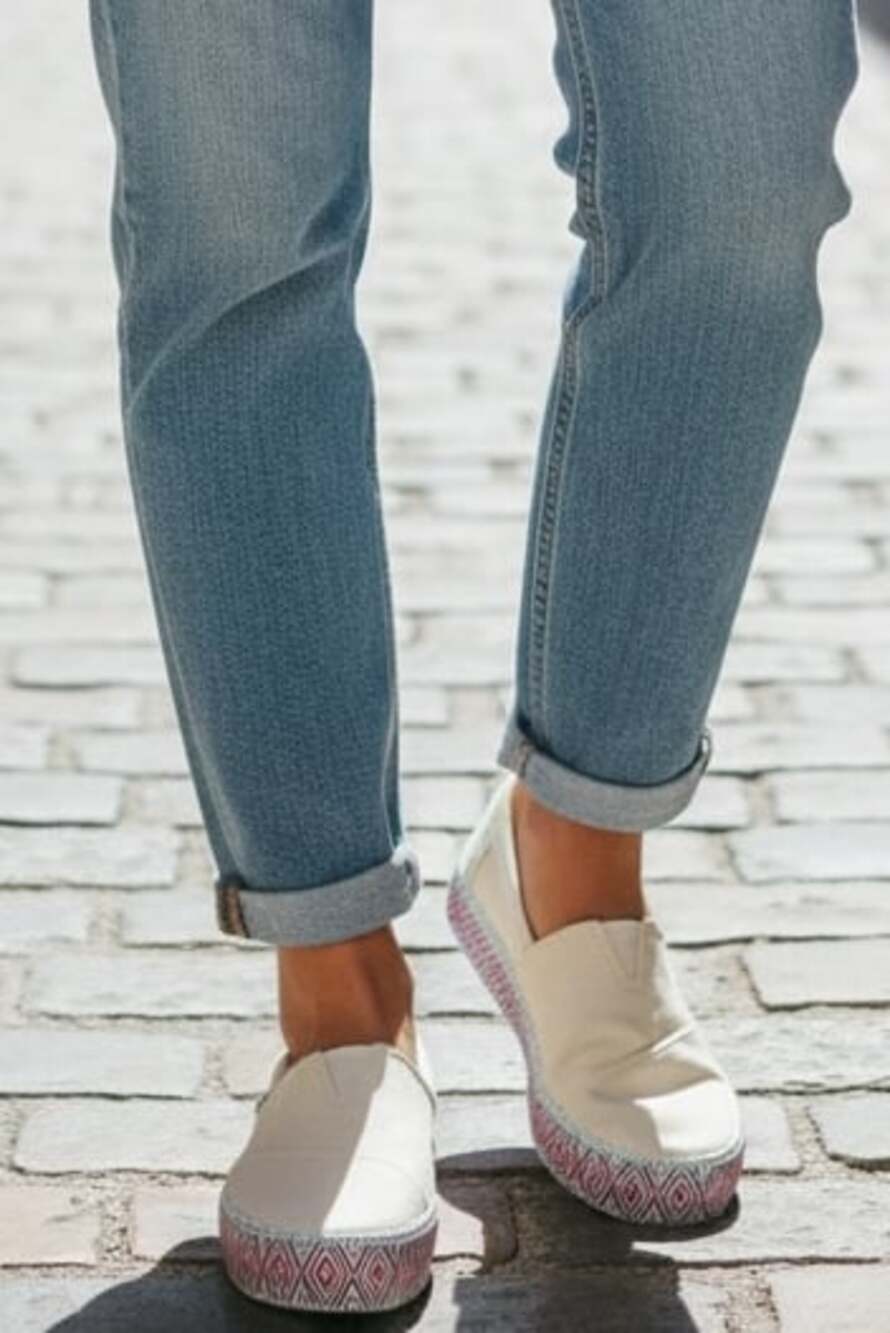 TOMS Natural Canvas Alpargata Platform Slip-On Shoes with Geometric Sole